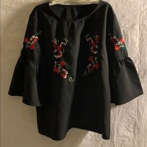 Bell sleeve floral embroidered blouse